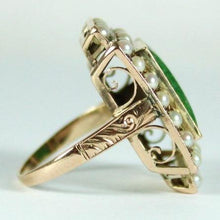 Antique Rose Gold Jadeite and Seed Pearl Ring
