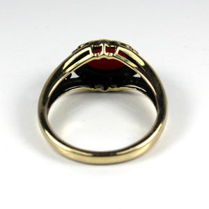 9ct Yellow Gold Coral and Diamond Metal Work Ring