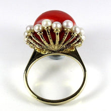 Vintage Yellow Gold Momo Coral and Pearl Ring