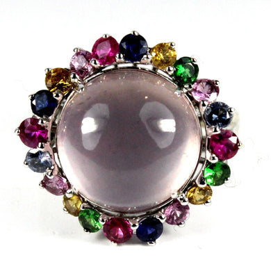 Cabochon Rose Quartz and Assorted Sapphire Ring