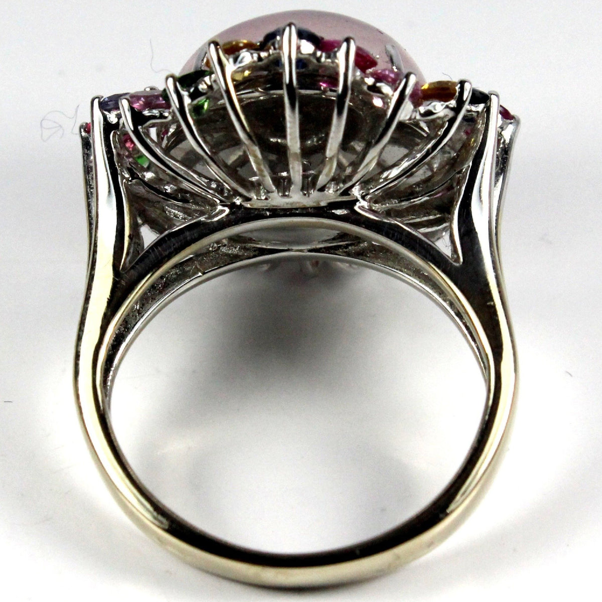 Cabochon Rose Quartz and Assorted Sapphire Ring