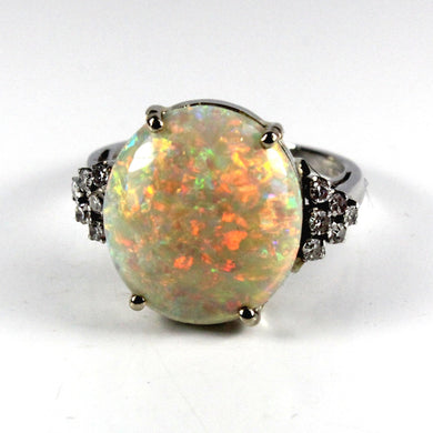 Antique White Gold Mintabie Opal and Diamond Ring