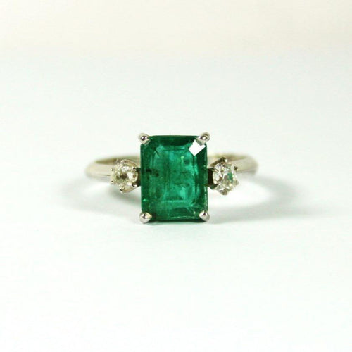 9ct White Gold Emerald and Diamond Ring