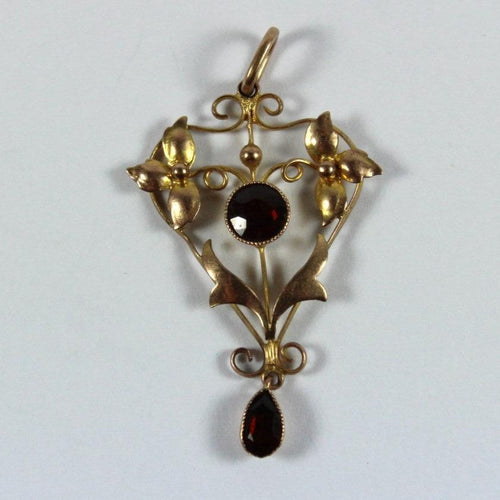 Edwardian 9ct Yellow Gold Garnet Pendant