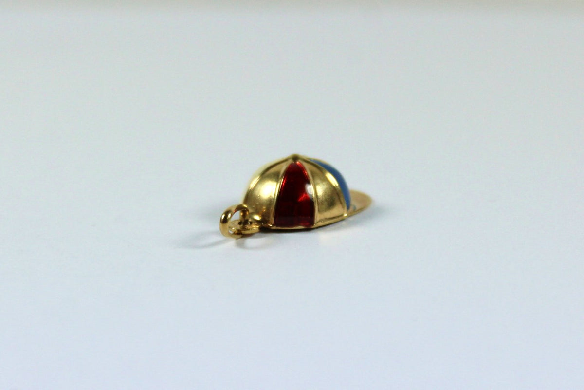 Vintage 9ct Yellow Gold Enamel Baseball Cap Pendant