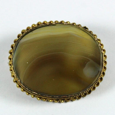 Vintage 9ct Yellow Gold Banded Agate Brooch