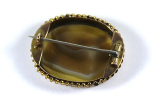 Vintage 9ct Yellow Gold Banded Agate Brooch