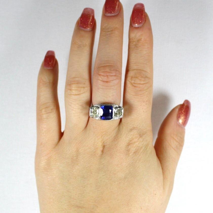 Deep Cornflower Blue Sapphire and Diamond Ring