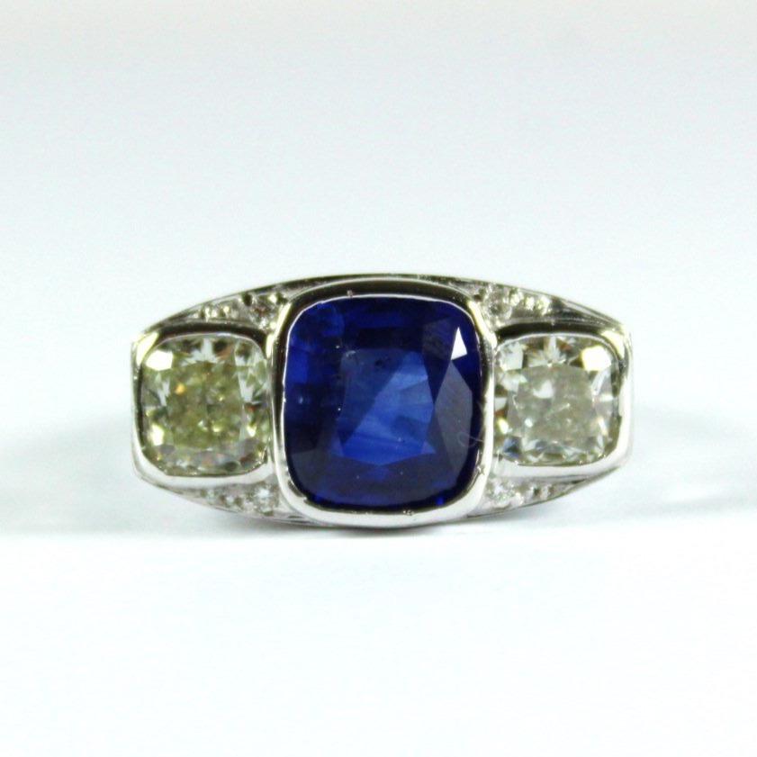 Deep Cornflower Blue Sapphire and Diamond Ring