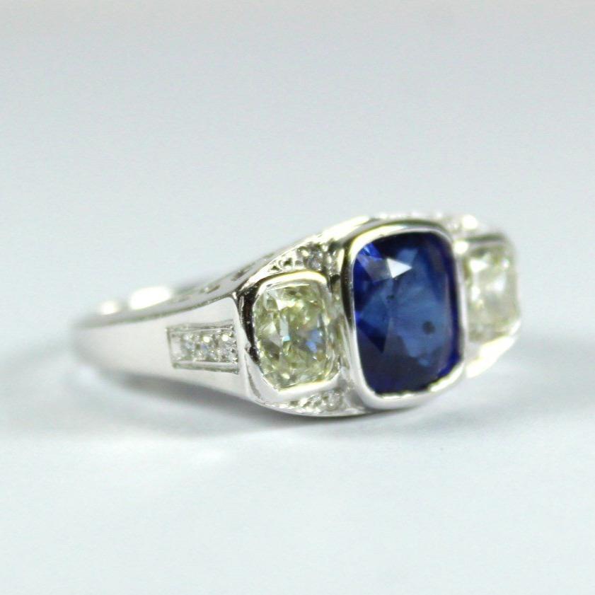 Deep Cornflower Blue Sapphire and Diamond Ring
