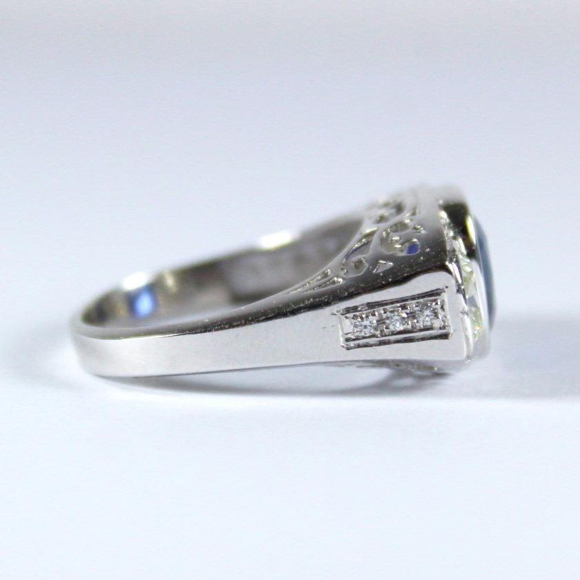 Deep Cornflower Blue Sapphire and Diamond Ring