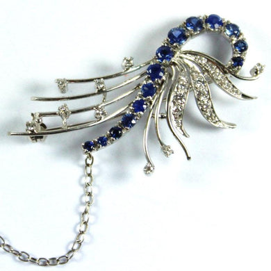 Vintage 18ct White Gold Sapphire and Diamond Brooch
