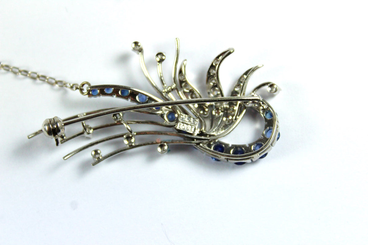 Vintage 18ct White Gold Sapphire and Diamond Brooch