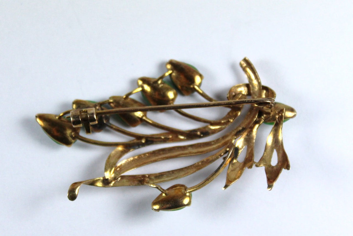 Vintage 9ct Yellow Gold Jadeite Brooch