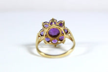 Vintage 18ct Yellow Gold Amethyst Daisy Cluster Ring