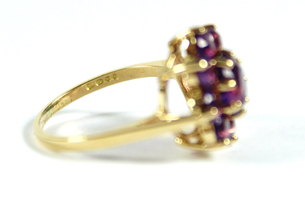 Vintage 18ct Yellow Gold Amethyst Daisy Cluster Ring