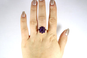 Vintage 18ct Yellow Gold Amethyst Daisy Cluster Ring