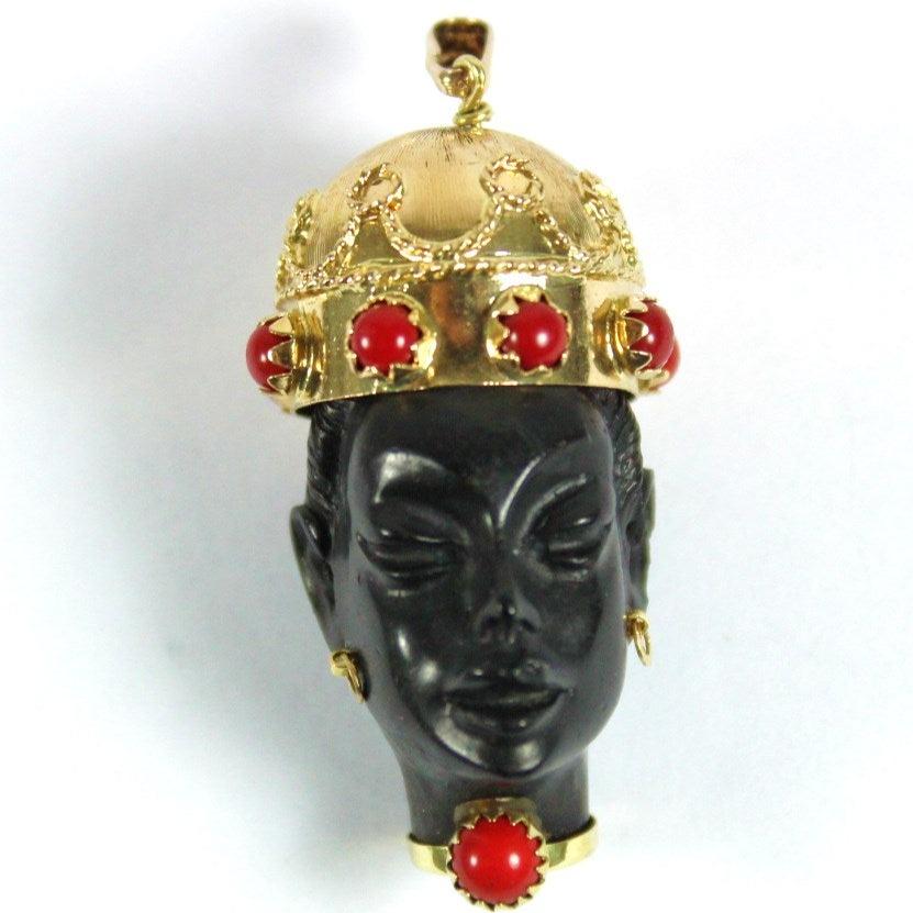 Vintage 18ct Yellow Gold Ebony Blackamoor  Pendant
