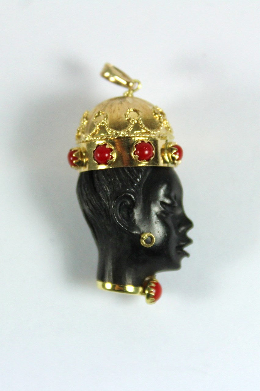 Vintage 18ct Yellow Gold Ebony Blackamoor  Pendant