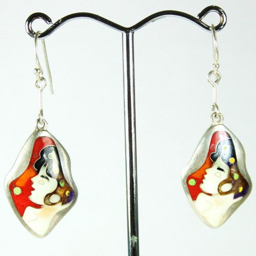 Orange Enamel Abstract Portrait Earrings