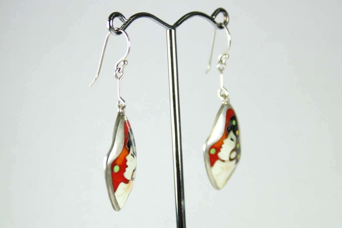 Orange Enamel Abstract Portrait Earrings