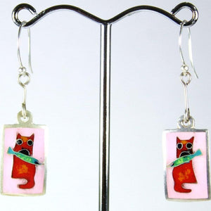 Handmade Sterling Silver Pink and Orange Cat Earrings