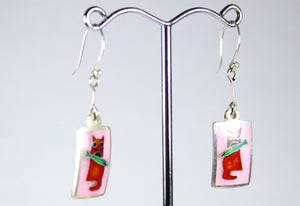 Handmade Sterling Silver Pink and Orange Cat Earrings