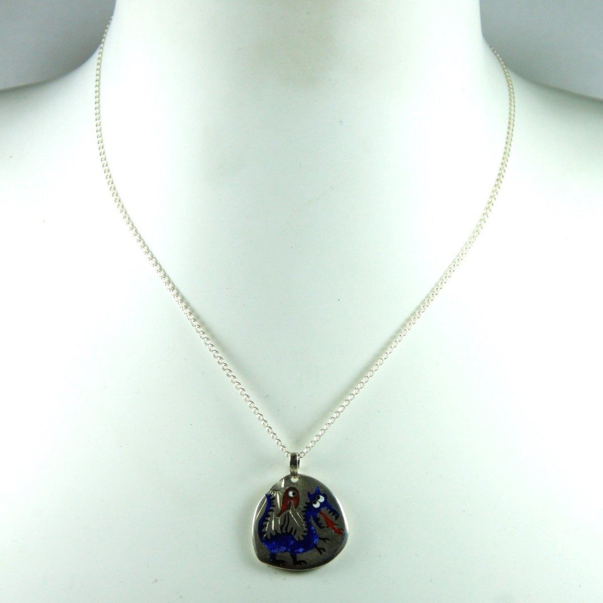 Sterling Silver Handmade Blue Dragon Enamel Pendant