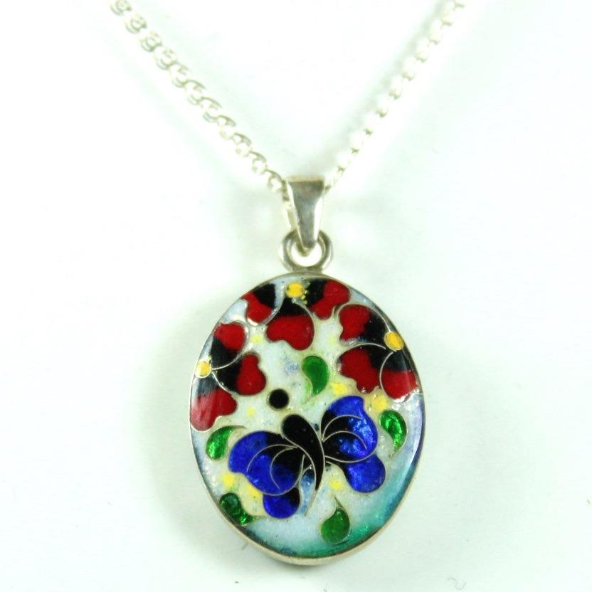 Handmade Floral Enamel Double Sided Pendant