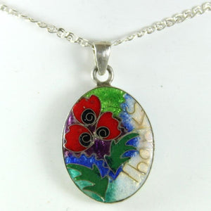 Tree of Life and Pansy Enamel Double Sided Pendant