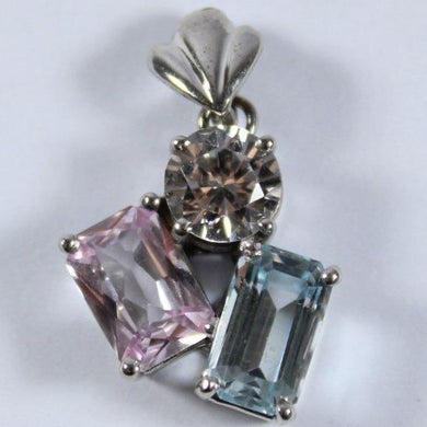 9ct White Gold Blue, Pink and White Topaz Pendant