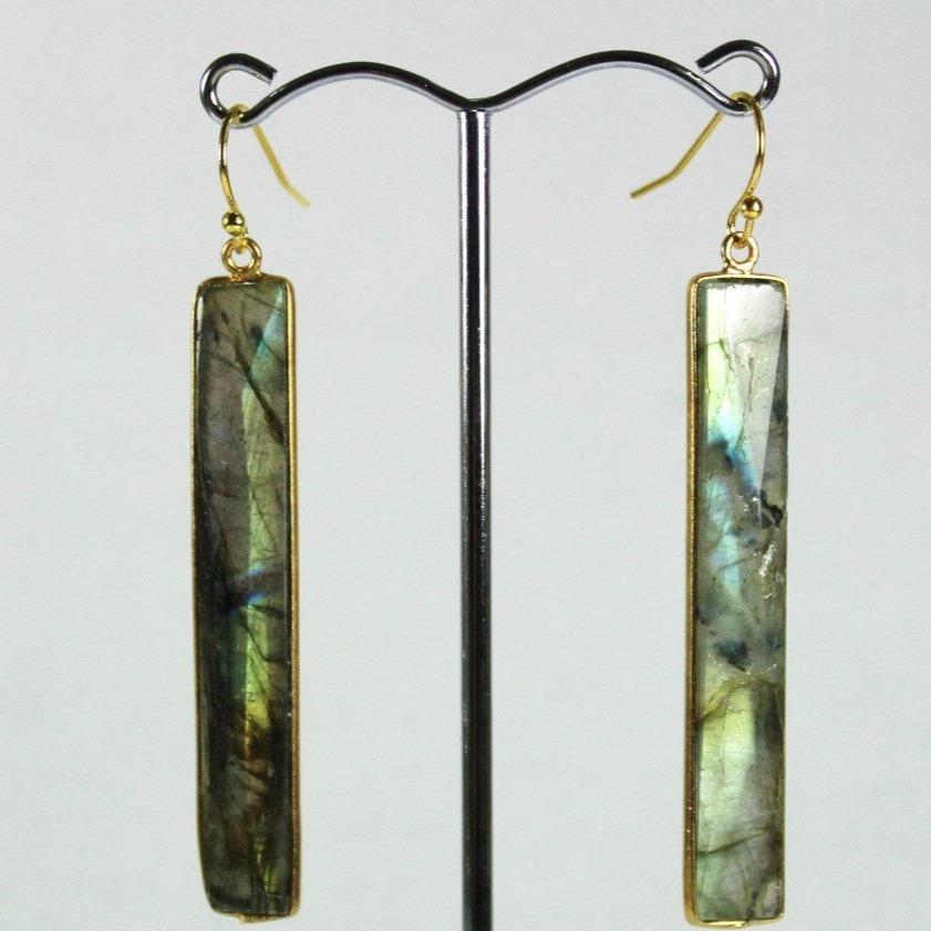 Sterling Silver Gold Plate Labradorite Drop Earrings