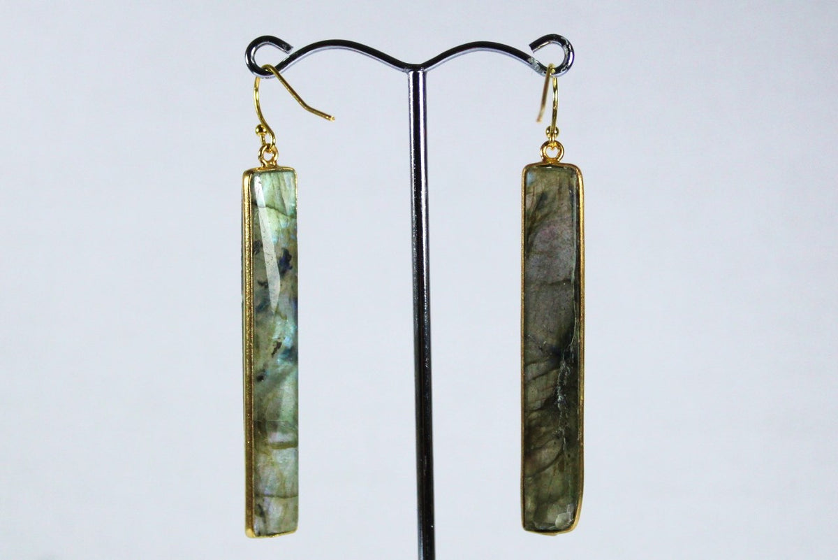 Sterling Silver Gold Plate Labradorite Drop Earrings