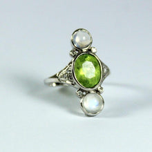 9ct White Gold Peridot, Moonstone and Diamond Dress Ring