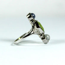 9ct White Gold Peridot, Moonstone and Diamond Dress Ring