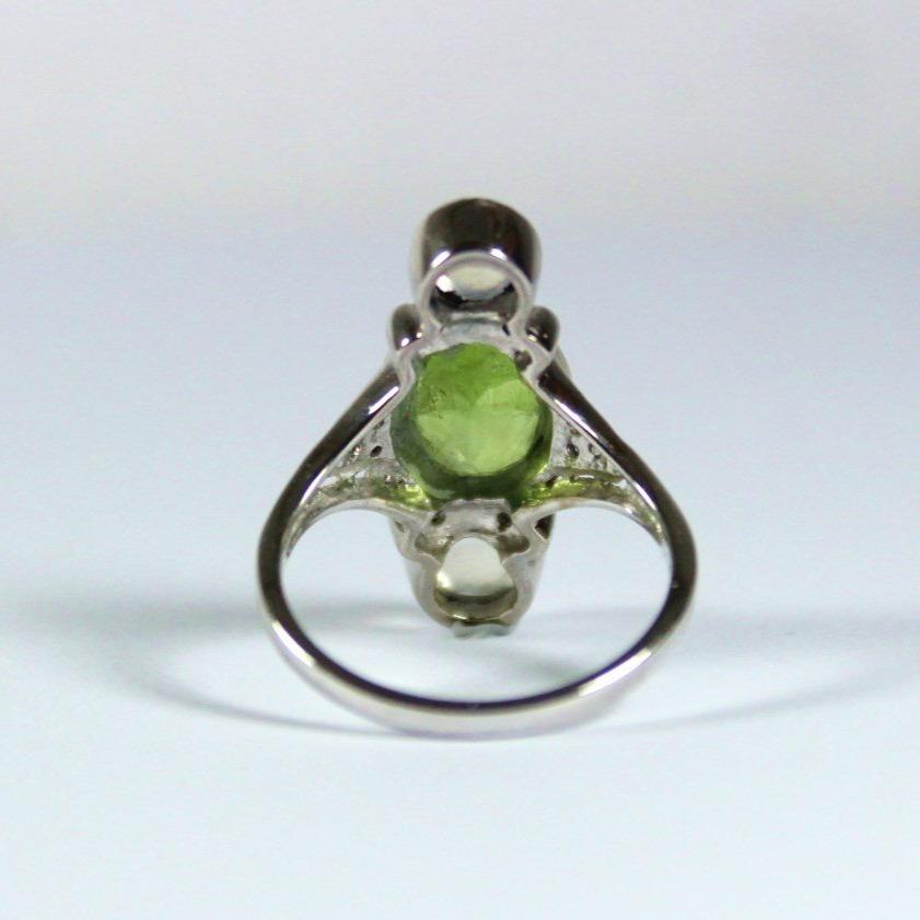 9ct White Gold Peridot, Moonstone and Diamond Dress Ring