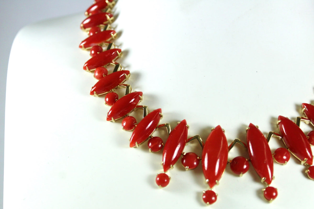 9ct Yellow Gold Momo Coral Deco Style Collar Necklace