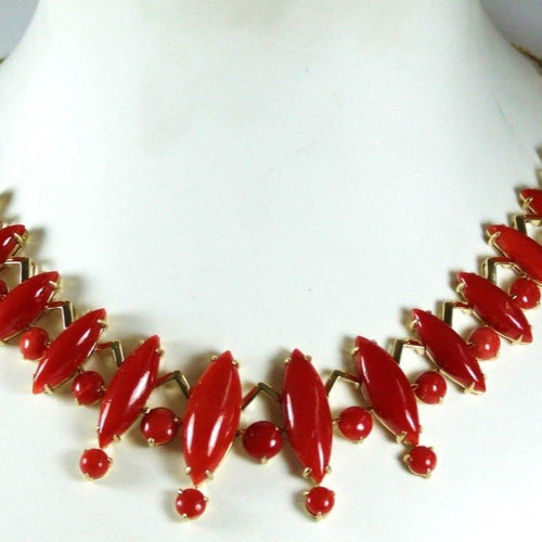 9ct Yellow Gold Momo Coral Deco Style Collar Necklace