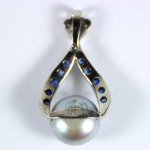 9ct White Gold Pearl, Sapphire and Diamond Pendant