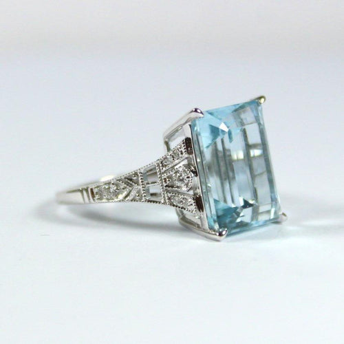 9ct White Gold 8.28ct Aquamarine and Diamond Dress Ring