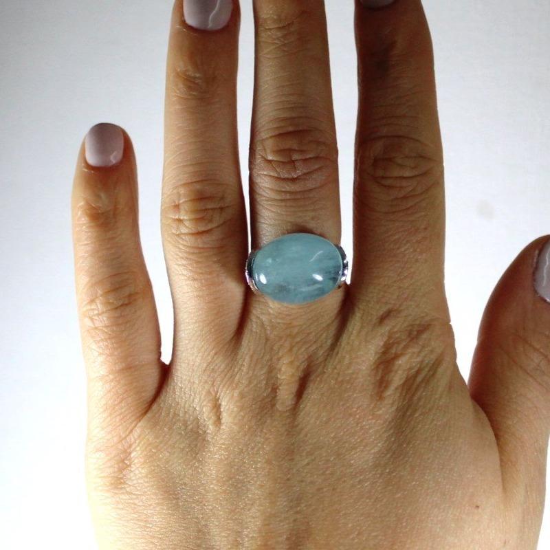Cabochon Aquamarine and Diamond Ring