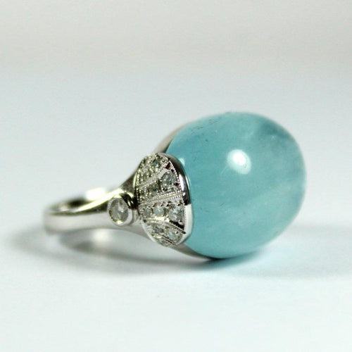 Cabochon Aquamarine and Diamond Ring