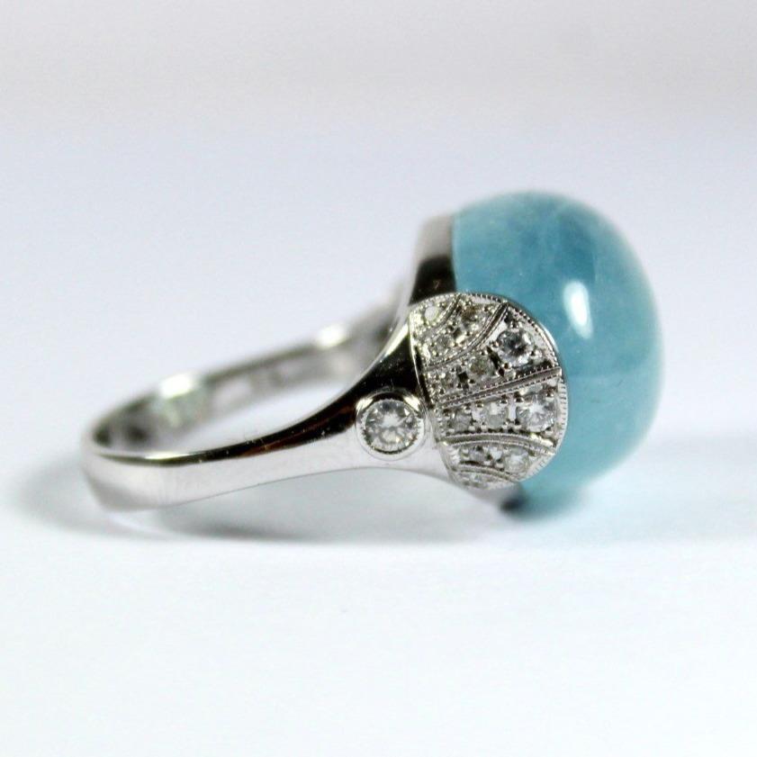 Cabochon Aquamarine and Diamond Ring