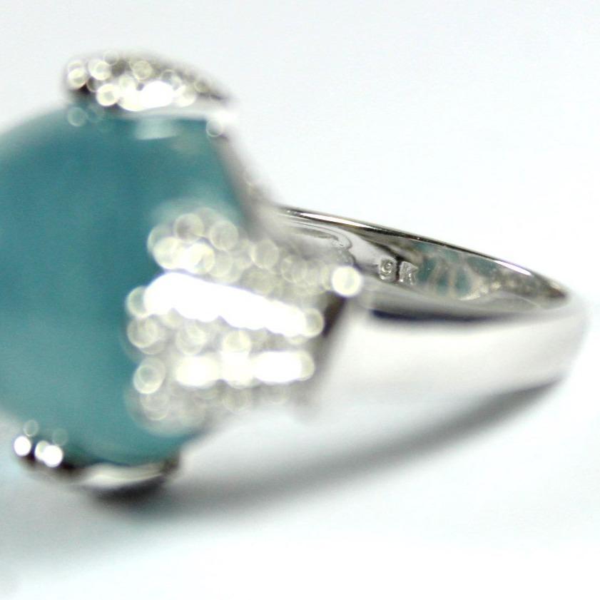 White Gold Cabochon Aquamarine and Diamond Ring