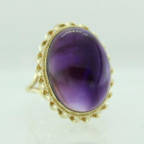 Vintage 9ct Yellow Gold Cabochon Amethyst Cocktail Ring