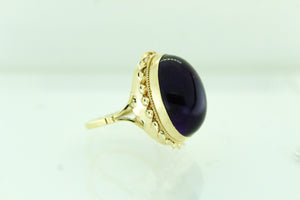 Vintage 9ct Yellow Gold Cabochon Amethyst Cocktail Ring