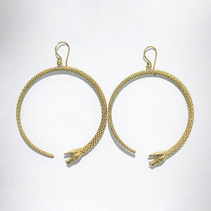 Brass Gold Hook Drop Snake Engraved Earrings