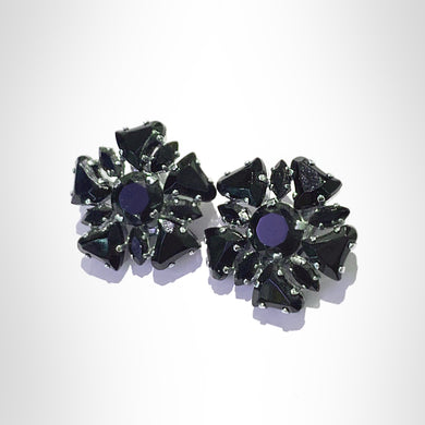 Sterling Silver Black Crystal Floral Motif Earrings