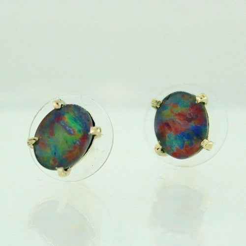 9ct Yellow Gold Semi-Black Doublet Opal Studs