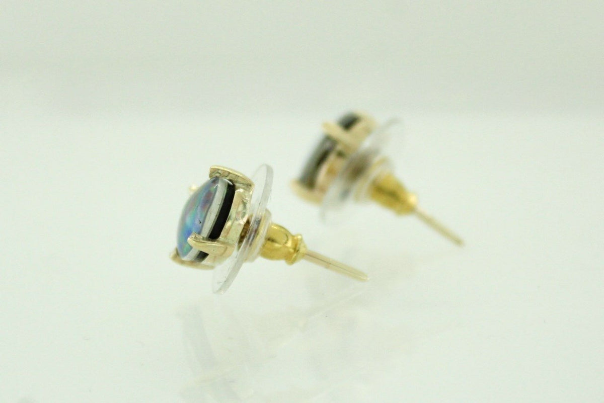 9ct Yellow Gold Semi-Black Doublet Opal Studs